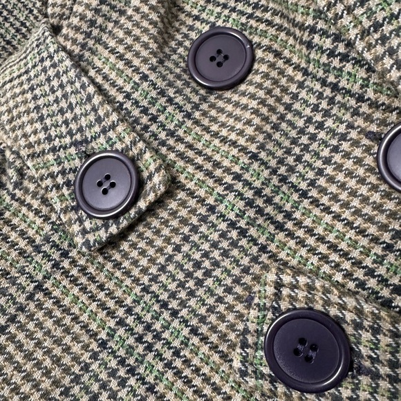 Olive Green Cropped Blazer Jacket with Plaid Pattern - Picture 3 of 9